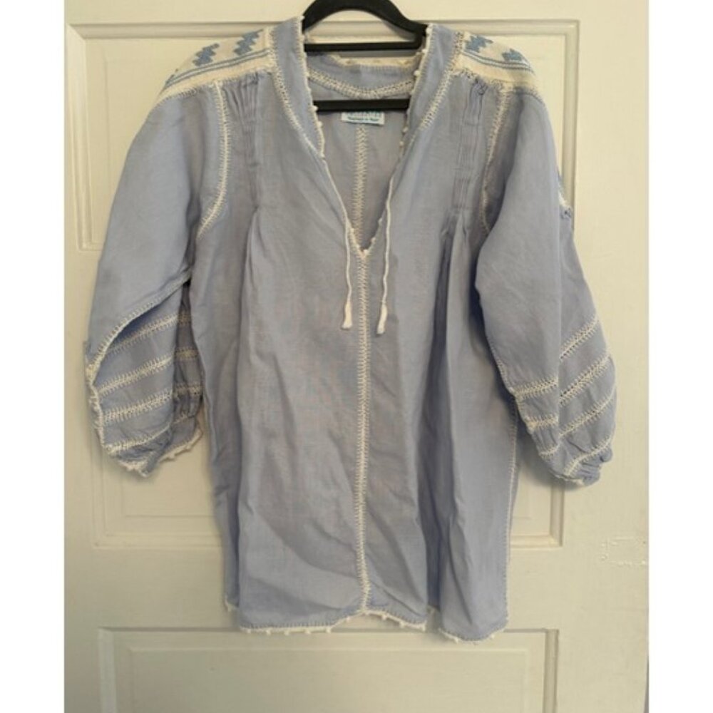 Emilia Collection. NWOT. Handmade Light Blue Top.  Gorgeous Detail. Size M/L
